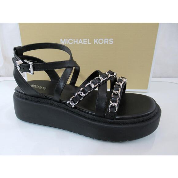 Michael Kors Issi Flatform Strappy Platform Sandals Leather Black Size 7 - Picture 1 of 9